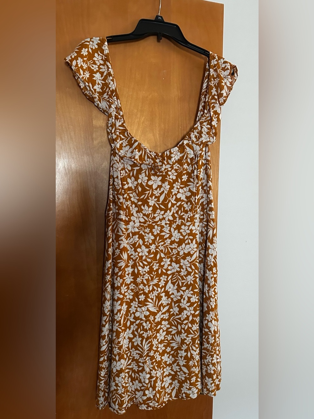 Old Navy Rust Floral Midi Dress with White Print